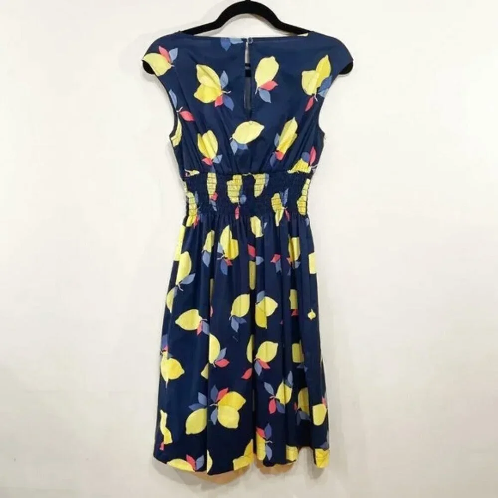 New Kate Spade Blaire Lemon Zest 100% Cotton Dress Navy 2, XS $229